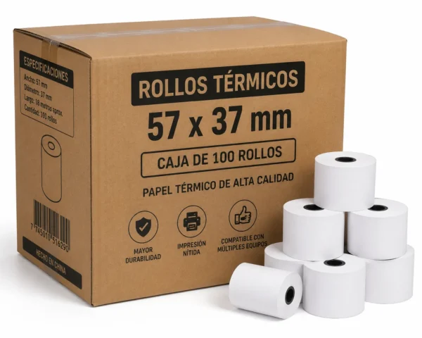 Rollos Térmicos 57x37 Caja de 100 Unidades | Papel POS y Datáfono en Panamá